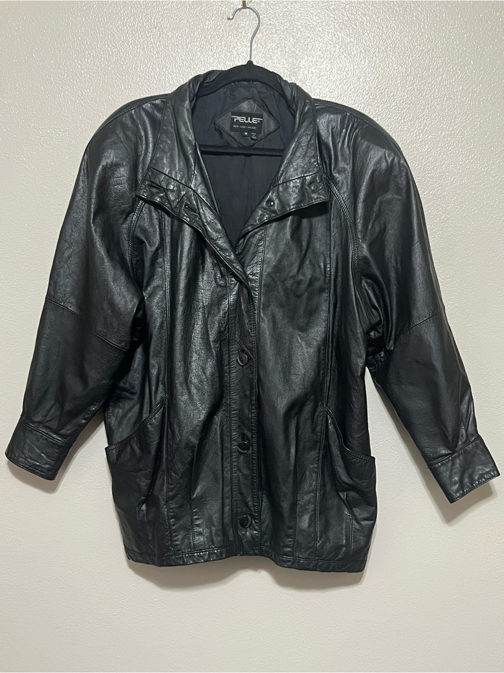 Vintage 80s Pelle Black Genuine Leather Bomber Jacket Women’s Size Medium